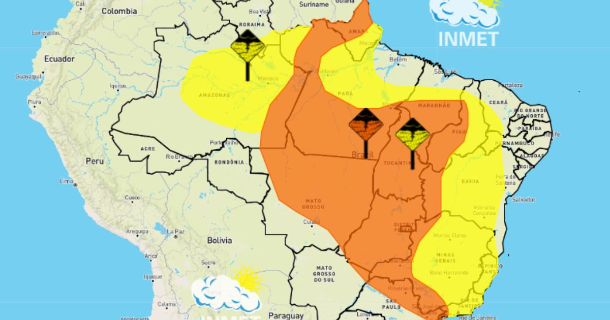 Confira quais são as regiões que estão sob perigo de temporal, chuvas, alagamentos e mau tempo geral a partir desta terça-feira (27) - imagem: divulgação/Inmet,