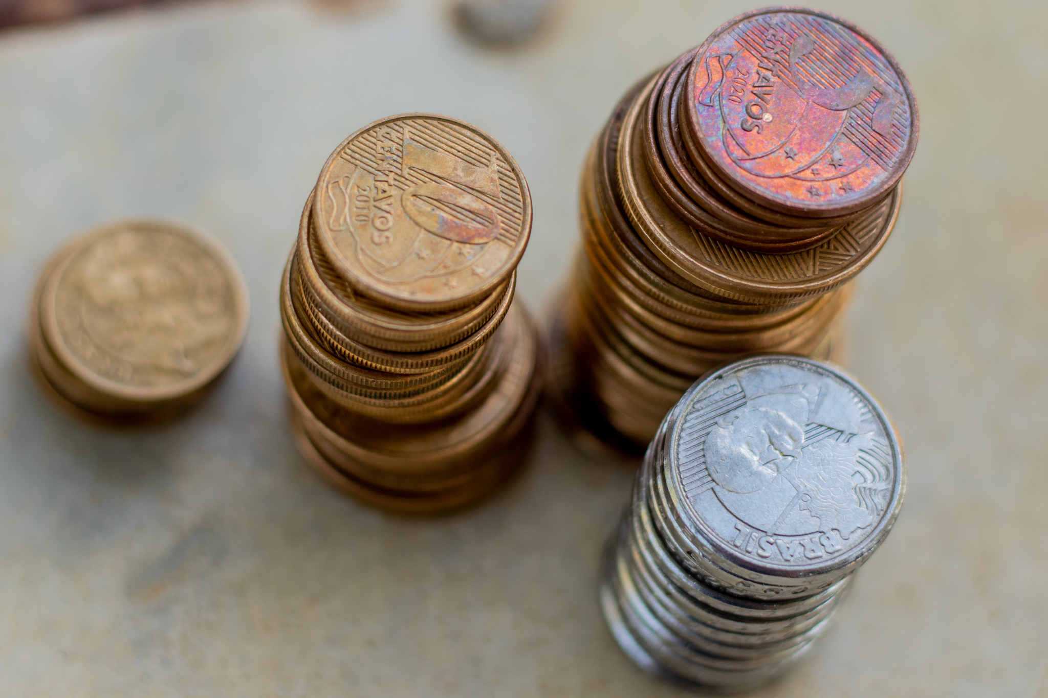 Moedas de 10 centavos.