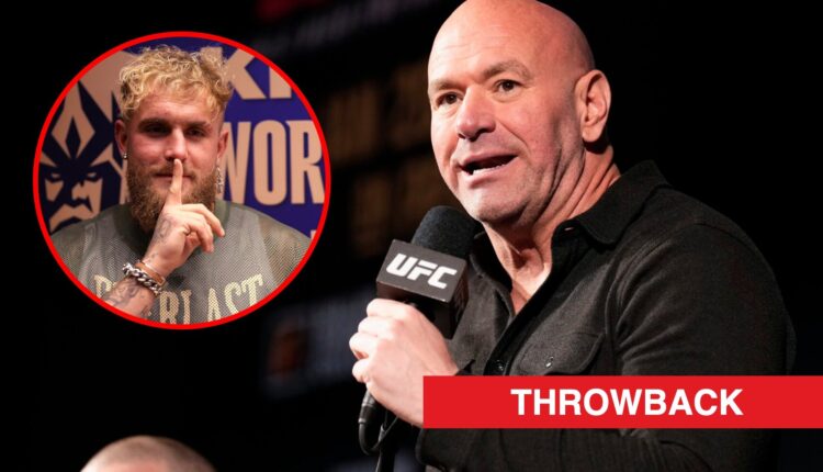 Main: Dana White on stage at the UFC 297 press conference. Inset: Jake Paul looks on during the Kings League world cup nations.