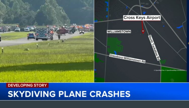Skydiving plane crashes at Cross Keys Airport in Gloucester County, New Jersey; 14 injured