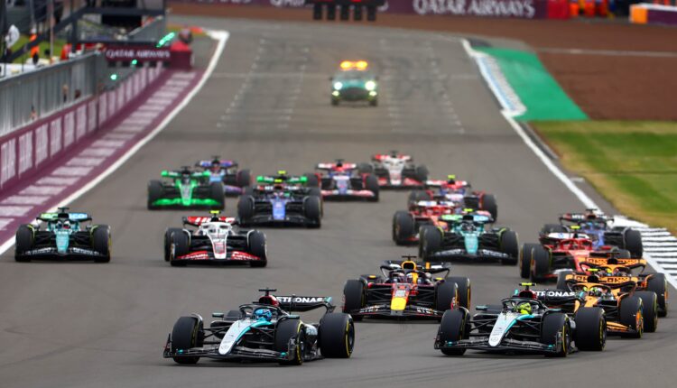 SPA, BELGIUM - AUGUST 28: A general view of the start of the race as cars make their way up Eau