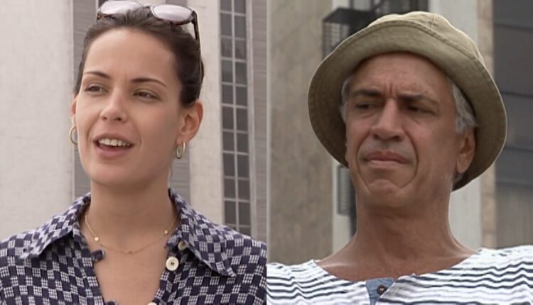 Paula é irônica com Assunção ao encontrá-lo na praia em História de Amor