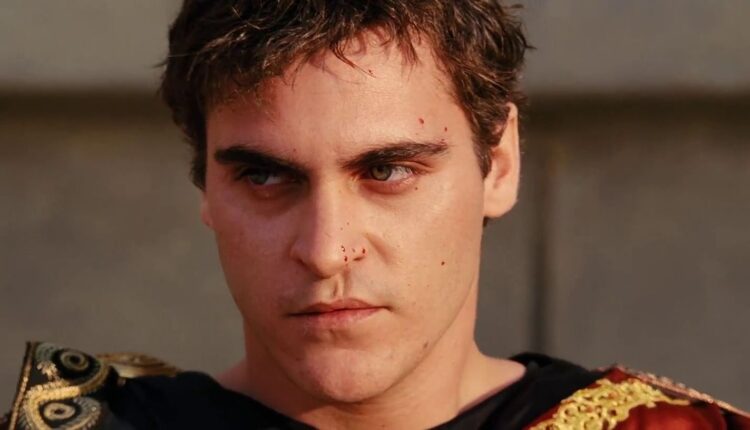 Close up of Commodus face that has some blood drips on it in Gladiator.