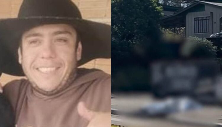 A família de Pedro Júnior afirma que sua ex-mulher matou por dinheiro. Na imagem, à esquerda, vemos a vítima, um homem branco utilizando um chapéu e sorrindo. À direita, vemos uma imagem de como o corpo foi encontrado. A imagem está borrada por apresentar conteúdo sensível.