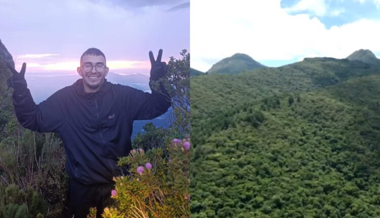 Montagem com foto de Roberto Farias, desaparecido no Pico Paraná, e do parque estadual